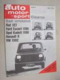 Fiat 127, Ford Escort 1100, Opel Kadett 1100, Renault 6, VW 1302 vertailutesti -Auto Motor und Sport eripainos huhtikuu 1972