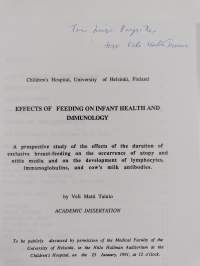 Effects of feeding on infant health and immunology : A prospective study of the effects of the duration of exclusive breast-feeding on the occurence of atopy and ...