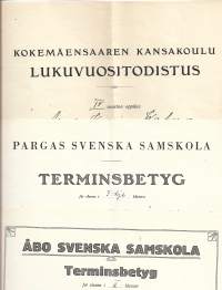 Sekal erä todistuksia n 15 kpl - todistus koulutodistus