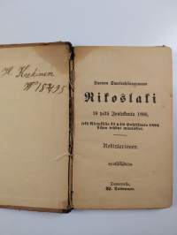 Suomen suuriruhtinaanmaan rikoslaki 19 p:ltä joulukuuta 1889 : ynnä siihen asetuksilla 21 p:ltä huhtikuuta 1894 tehdyt muutokset rekisterineen