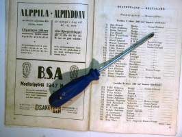 Eläintarhanajo 15.51947 moottoriurheilukilpailu, käsiohjelma / lähtöluettelo