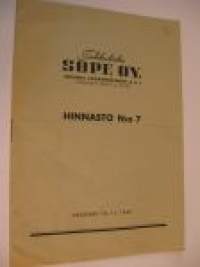Tukkuliike Sope Oy hinnasto nr 7 (1947)
