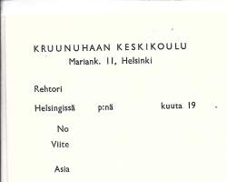 Kruunuhaan Keskikoulu Helsinki 19xx   firmalomake blanko