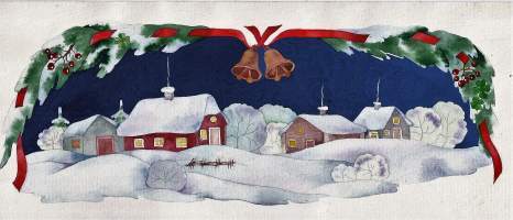 Maili Lepp. &quot;Jouluinen maisema&quot; akvarelli sign atergo 21x30 cm kehystämätön