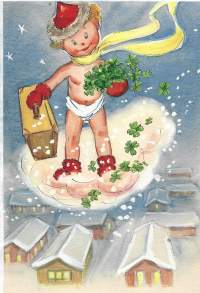 Irma Salmi , &quot;Uusi Vuosi&quot; postikortin originaali 21x14 cm kehystämätön