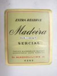 Alko Madeira Extra Reserve Sercial -viinaetiketti 1930-luvulta ( v.vihreä tausta)