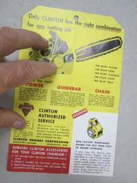 Clinton Chain Saw -moottorisahassa uutena kaupassa kiinni ollut mainoslappu / tuotetietoetiketti