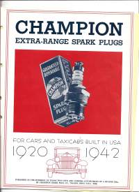 Burchill Antique Auto Paris -Antique  Parts Ford 23  moniste ja Champion Plugs for USA cars 1920-1942  tuoteluettelo