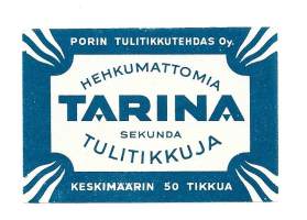 Hehkumattomia Tarina sekunda   -  tulitikkuetiketti