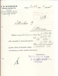J A Rissanen Valmiiden vaatteiden liike Viipuri  1935 - firmalomake