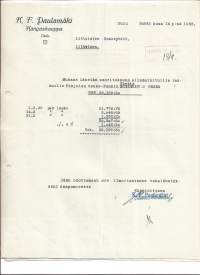K F Paulamäki Kangaskauppa Oulu 1935 firmalomake