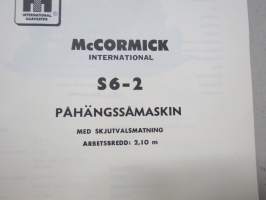 McCormick International S6-2 påhängsmaskin med skutvalsmatning arbetsbredd 2.10 m Reservdelsförteckning