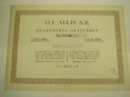 Oy Allis Ab, Helsinki 1938, 1 000 mk -osakekirja