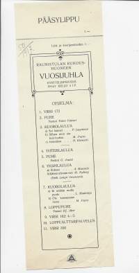 Ohjelma ja päääsylippu 1917 / Raunistulan Rukoushuoneen vuosijuhla 4.2.1917 Turku