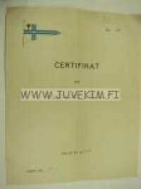 Certificat för motorboten &quot;Norna&quot; 1924 / Wasa Segelförening, Anselm Blomqvist, O. Gros, Eino Rostén -Vaasa, huviveneen sertifikaatti