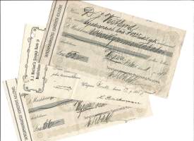 D J Vesterlundin Konepaja Rauta- ja Metallivalimo  ja Tapaturmavakuutus Oy Kullervo    Wiipuri  1909-17  kuitti 3 kpl erä