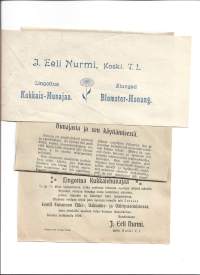 J.Eeli Nurmi, Koski tl Lingottua Kukkais-Hunajaa - tuote-etiketti ja käyttöohje   1906