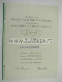Malmin Sähkölaitos Oy, Malm Elektricitetsverk, Malmi 1938, 10 000 mk -osakekirja