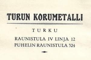 Turun Korumetalli  Raunistula 1938  - firmalomake