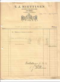 T J Miettinen Korihuonekaluliike Turku 1937   - firmalomake