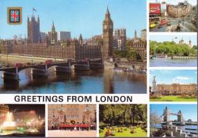 18 kpl Greetings from London/London -postikorttia. Kulkemattomia