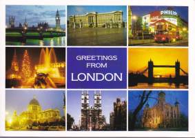 18 kpl Greetings from London/London -postikorttia. Kulkemattomia