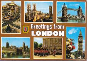 18 kpl Greetings from London/London -postikorttia. Kulkemattomia