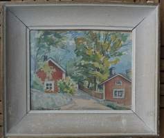 Lauri Tokkola , &quot;Taloryhmä Porvoo &quot; akvarelli sing -45 ,30x35 cm kehystetty