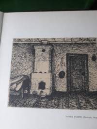 Lennu Juvela: Piirroksia Esipuhe Aaro Hellaakoski. P.1947. Kuvia 48 kpl. Elämän arjesta Tampereelta ja lähiseudulta.Taloja, asuinalueita, ihmisiä arjen askareissa