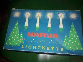 Joulukynttilä laatikko. Pakkauslaaikoita tai jouluihetta keräävälle 1950-0 luvun taitteen lähes ensimmäisiä sähkökynttilöitä kansan keskuudessa.. Koko 8 x 30 cm