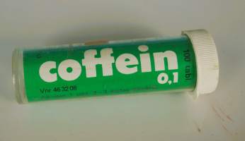 Coffein käytetty tyjhä  lääkepakkaus  muovia  8x2,5 cm