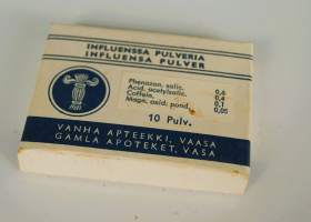 Influenssa pulveria  käytetty tyjhä  lääkepakkaus   pahvia 7x5x1 cm