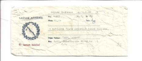 Lavian Apteekki Lavia  resepti signatuuri apteekkipussi reseptipussi 1972