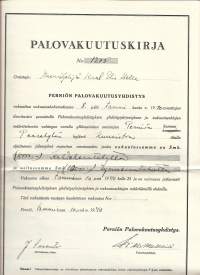 Perniön Palovakuutusyhdistys Palovakuutus    - vakuutuskirja 1940