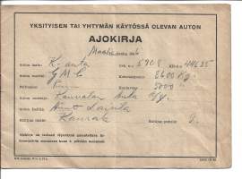 Häkäpönttö GMC kuorma-auto 5908 KH nr 44625 - yksityisen tai yhtymän käytössä olevan auton Ajokirja 1946  täytetty