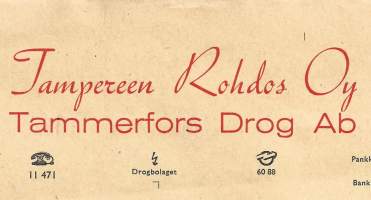 Tampereen Rohdos  Oy Tampere 1952  firmalomake
