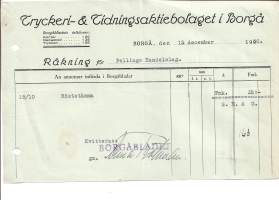 Tryckeri- &amp; Tidnings Ab i Borgä 1930 -  firmalomake