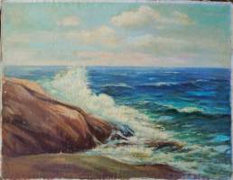 M Pitkänen,&quot;Merimaisema&quot;  öljymaalaus kankaalle liimattu levylle sign 1955  , koko  50x65 cm kehystämätön