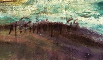 M Pitkänen,&quot;Merimaisema&quot;  öljymaalaus kankaalle liimattu levylle sign 1955  , koko  50x65 cm kehystämätön