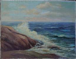 M Pitkänen,&quot;Merimaisema&quot;  öljymaalaus kankaalle liimattu levylle sign 1955  , koko  50x65 cm kehystämätön