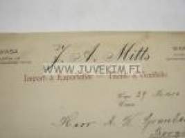 J.A. Mitts Vaasa Import &amp; Export, Tuonti- ja Vientiliike 29.3.1924 -asiakirja