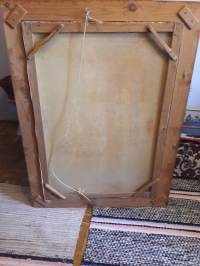 Kaunis  vanha maisema maalaus  Karjalasta Tuotu talvisodan aikana. Sääksmäelle. Kokonais koko  85 x 115 Lauta kehys alkuperäinen, leveys 10cm. Kankaalle maalattu