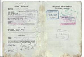 Pohjoismainen matkakortti  1931  leimoja
