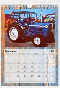 Uusi 2025 Ford traktori seinäkalenteri, koko A4. Kaikki kuvat ovat Ylikomi Oy traktorifirman valokuvia.