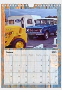 Uusi 2025 Ford traktori seinäkalenteri, koko A4. Kaikki kuvat ovat Ylikomi Oy traktorifirman valokuvia.