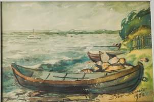 Arvo Sainio, &quot;Veneranta&quot;  akvarelli sign 1932,  25x36 cm kehystetty