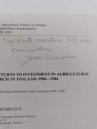 Journal of agricultural science in Finland Vol 59 N:O 4/1987 : The Returns to Investment in Agricultural Research in Finland 1950-1984 (signeerattu, tekijän omiste)