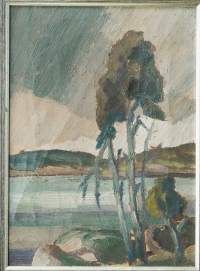 Tuntematon taiteilija &quot;Merimaisema&quot;  öljyvärimaalaus kankaalle, ei sign a tergo O. Mäkilä/ Hugo Otava  ?  1918-23    43x33cm kehystetty