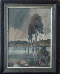 Tuntematon taiteilija &quot;Merimaisema&quot;  öljyvärimaalaus kankaalle, ei sign a tergo O. Mäkilä/ Hugo Otava  ?  1918-23    43x33cm kehystetty