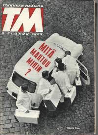Tekniikan maailma 1963 nr 8 /Vasama 75, Johnson 28 ja Archimedes , Kaitafilmiä vaivatta, Neckar Jagst 770, GP Vasama,  Saab 105, perheautot